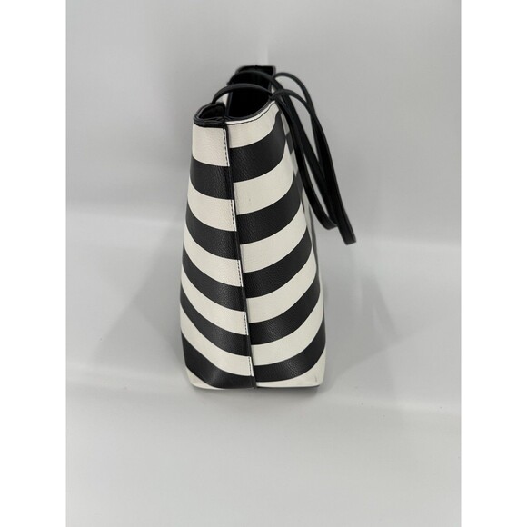 Betsey Johnson KITSCH Black White Striped Pink Bow Large Tote Shoulder Bag EUC - Picture 2 of 16